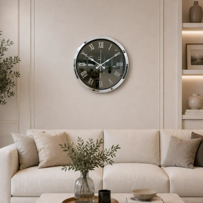 Aynalı Krom Metal Duvar Saati 40 cm · Model A4051K