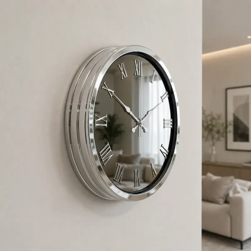 Aynalı Krom Metal Duvar Saati 40 cm · Model A4051K
