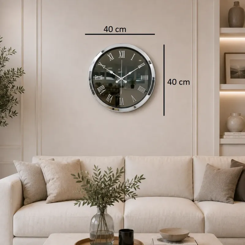Aynalı Krom Metal Duvar Saati 40 cm · Model A4051K