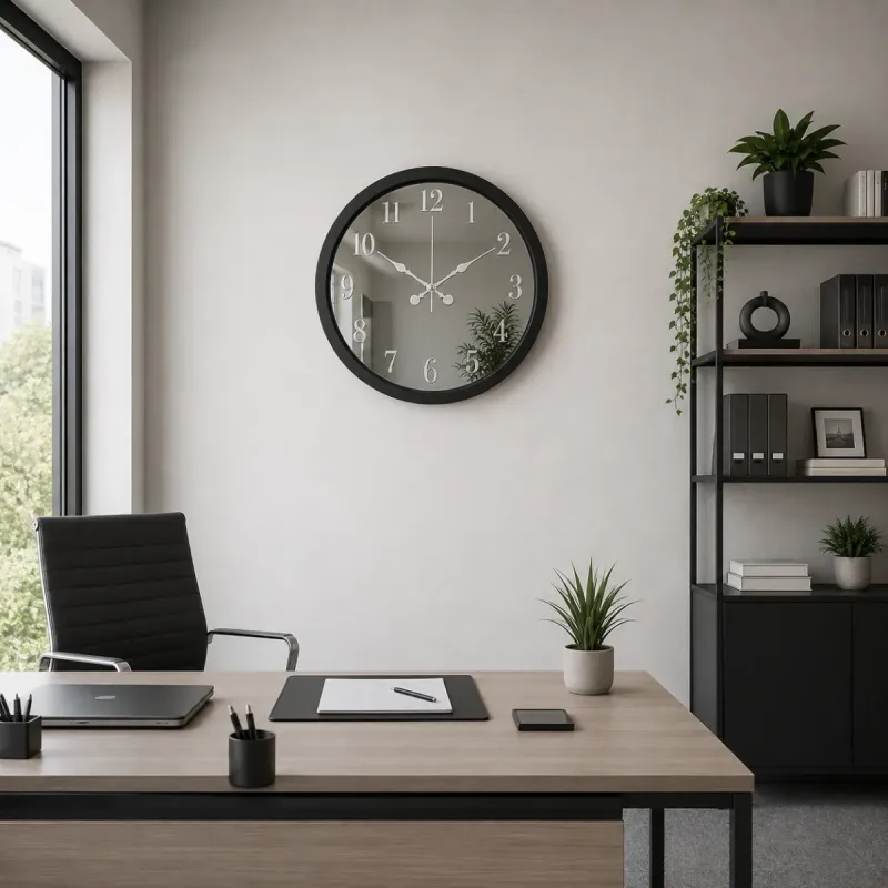 Aynalı Siyah Metal Duvar Saati 40 cm · Model A4001B