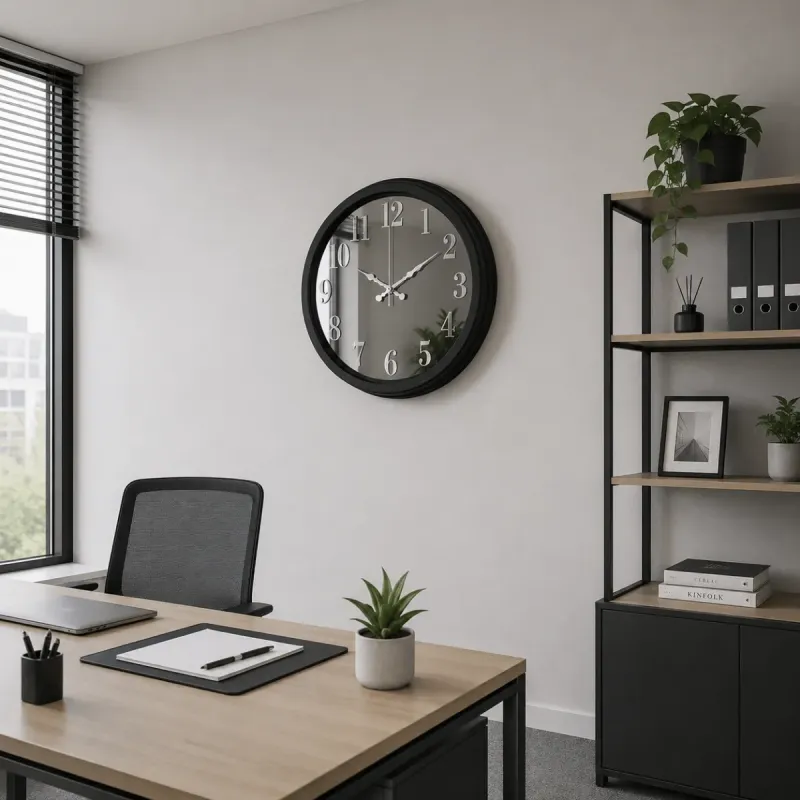 Aynalı Siyah Metal Duvar Saati 40 cm · Model A4001B
