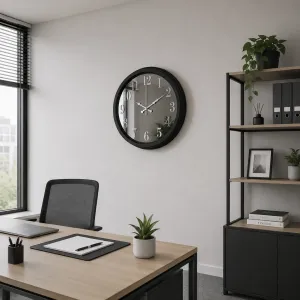 Aynalı Siyah Metal Duvar Saati 40 cm · Model A4001B