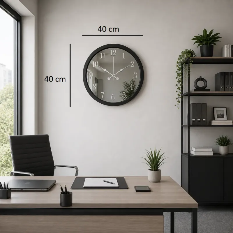 Aynalı Siyah Metal Duvar Saati 40 cm · Model A4001B