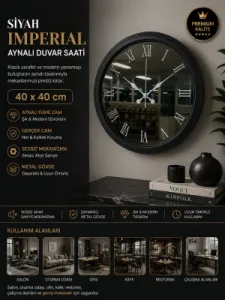 Aynalı Siyah Metal Duvar Saati 40 cm · Model A4051B