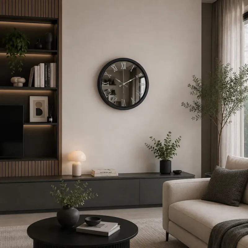 Aynalı Siyah Metal Duvar Saati 40 cm · Model A4051B