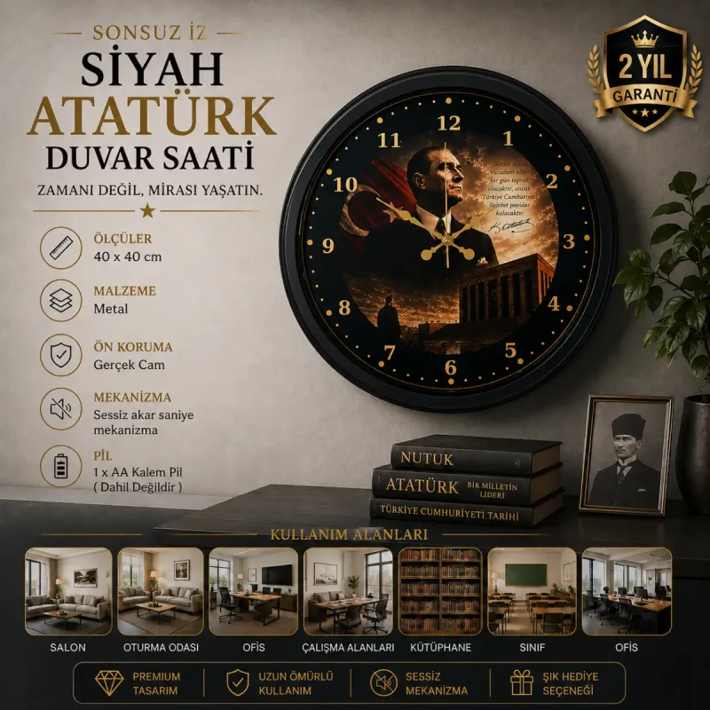 Siyah Metal Duvar Saati 40 cm · Model 4000B