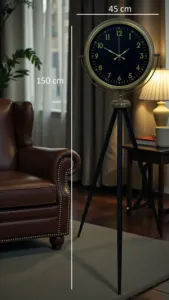 Retro Görünümlü Eskitme Metal Ayaklı Tripod Saat 150 x 45 cm · Model AS-4006E
