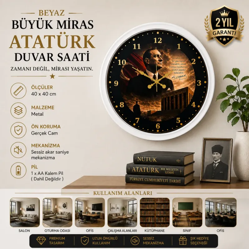 Beyaz Metal Duvar Saati 40 cm · Model 4000W