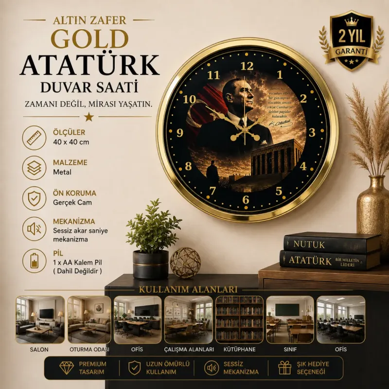 Gold Metal Duvar Saati 40 cm · Model 4000G