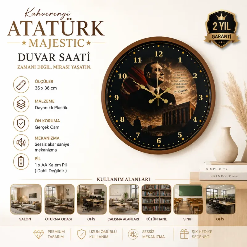 Kahverengi Plastik Duvar Saati 36 cm · Model PP-3600I