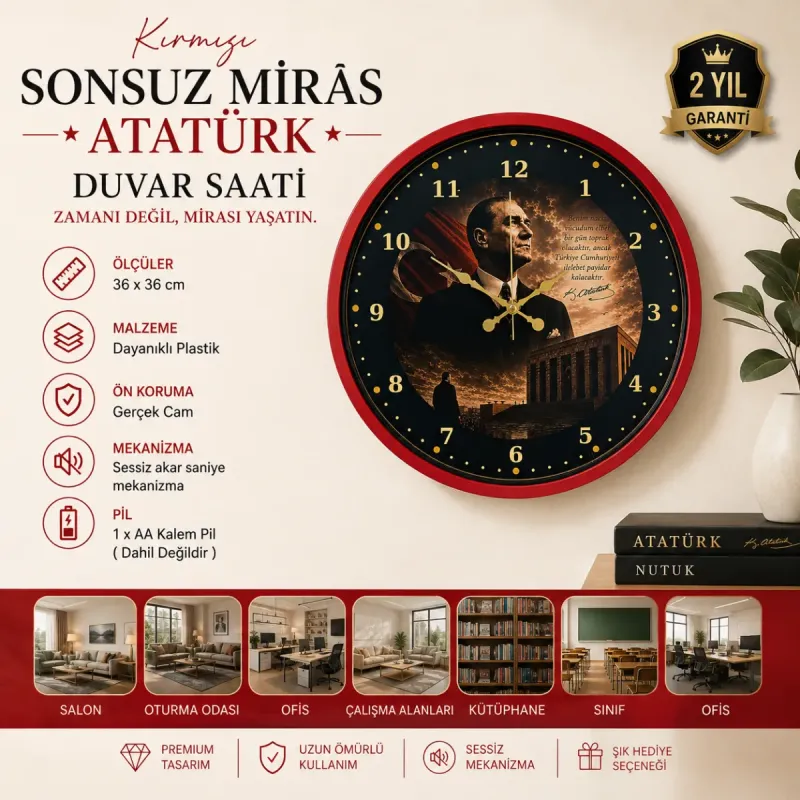 Kırmızı Plastik Duvar Saati 36 cm · Model PP-3600R