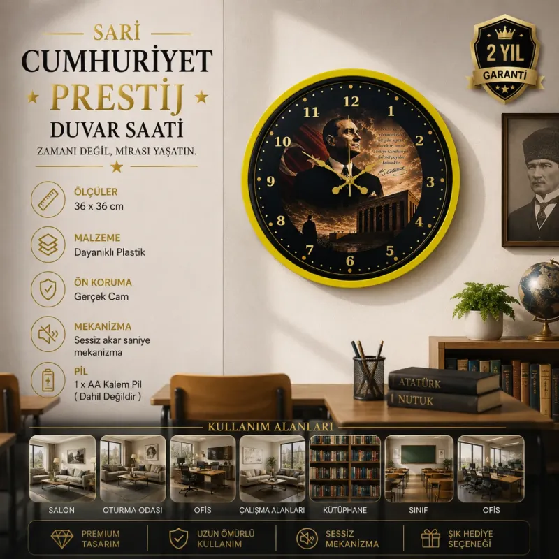 Sarı Plastik Duvar Saati 36 cm · Model PP-3600Y