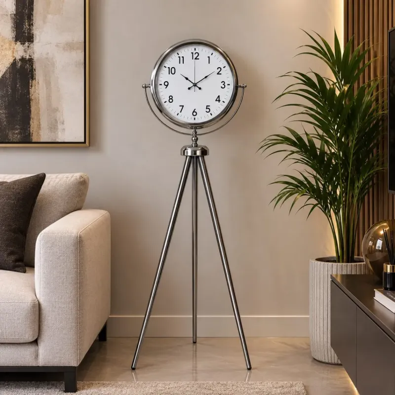 Krom Metal Ayaklı Tripod Saat 150 x 45 cm · Model AS-4001KK
