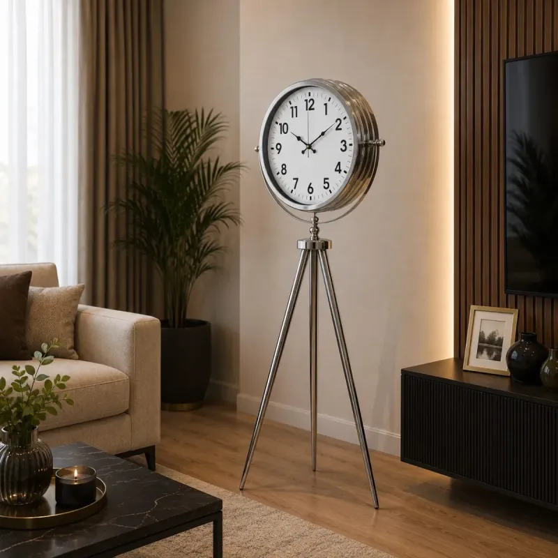 Krom Metal Ayaklı Tripod Saat 150 x 45 cm · Model AS-4001KK