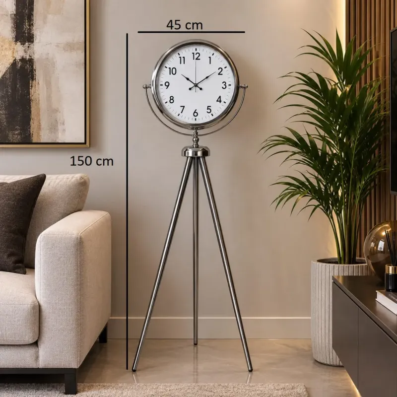 Krom Metal Ayaklı Tripod Saat 150 x 45 cm · Model AS-4001KK