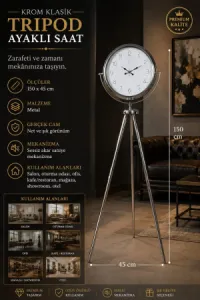 Krom Metal Ayaklı Tripod Saat 150 x 45 cm · Model AS-4004KK