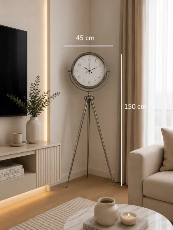 Krom Metal Ayaklı Tripod Saat 150 x 45 cm · Model AS-4004KK