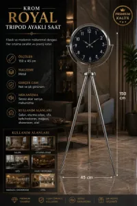 Krom Metal Ayaklı Tripod Saat 150 x 45 cm · Model AS-4007KK
