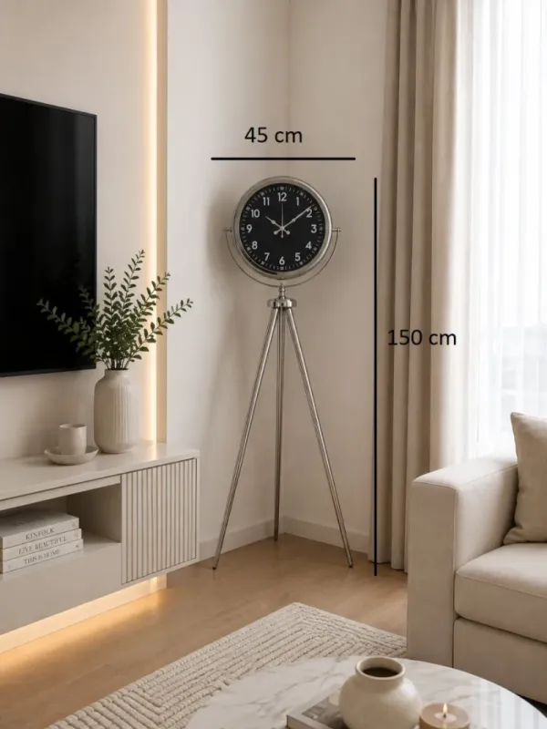 Krom Metal Ayaklı Tripod Saat 150 x 45 cm · Model AS-4007KK