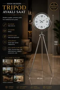 Krom Metal Ayaklı Tripod Saat 150 x 45 cm · Model AS-4008KK