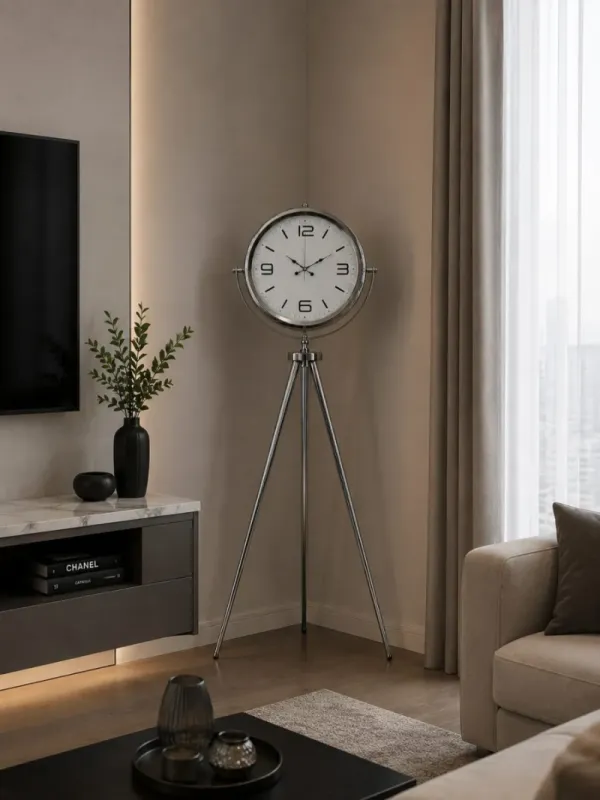 Krom Metal Ayaklı Tripod Saat 150 x 45 cm · Model AS-4008KK