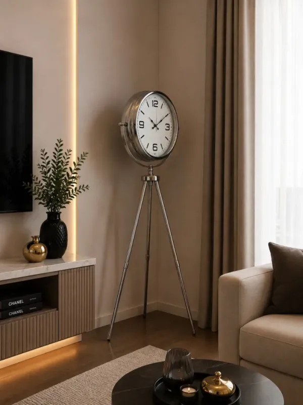 Krom Metal Ayaklı Tripod Saat 150 x 45 cm · Model AS-4008KK