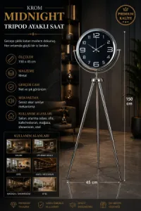 Krom Metal Ayaklı Tripod Saat 150 x 45 cm · Model AS-4009KK