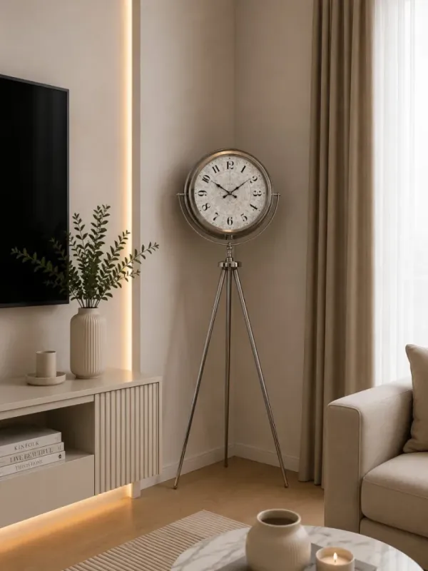 Krom Metal Ayaklı Tripod Saat 150 x 45 cm · Model AS-4019KK