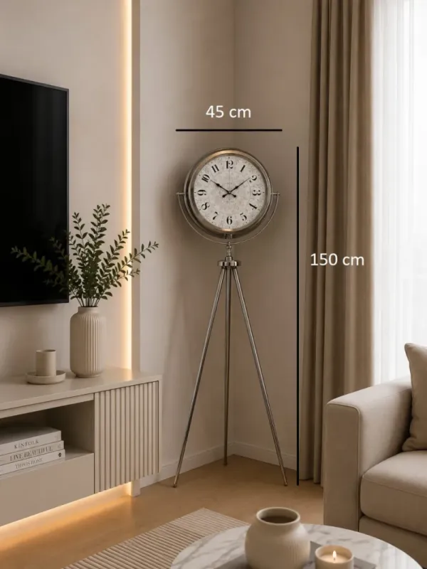Krom Metal Ayaklı Tripod Saat 150 x 45 cm · Model AS-4019KK