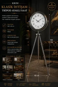 Krom Metal Ayaklı Tripod Saat 150 x 45 cm · Model AS-4020KK