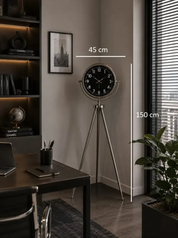 Krom Metal Ayaklı Tripod Saat 150 x 45 cm · Model AS-4031KK