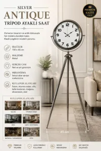 Krom Metal Ayaklı Tripod Saat 150 x 45 cm · Model AS-4036KK