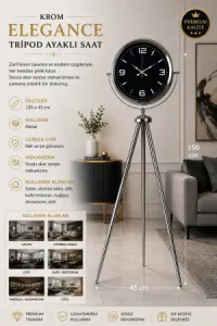 Krom Metal Ayaklı Tripod Saat 150 x 45 cm · Model AS-4045KK