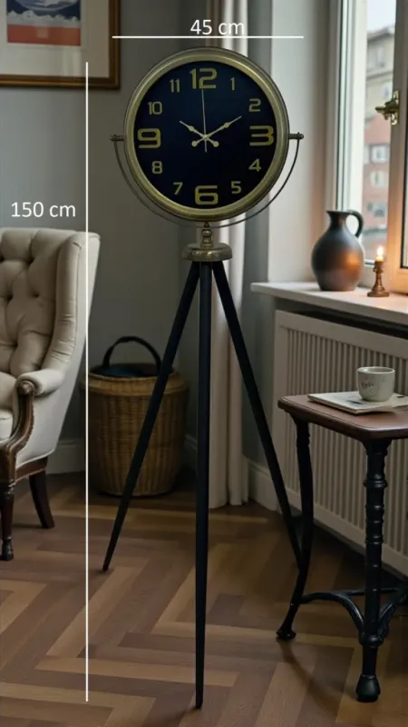 Eskitme Metal Ayaklı Tripod Saat 150 x 45 cm · Model AS-4010E