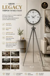 Krom Metal Ayaklı Tripod Saat 150 x 45 cm · Model AS-4050KK
