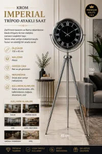 Krom Metal Ayaklı Tripod Saat 150 x 45 cm · Model AS-4051KK