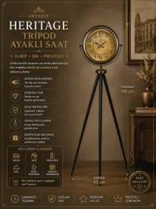 Eskitme Metal Ayaklı Tripod Saat 150 x 45 cm · Model AS-4015E
