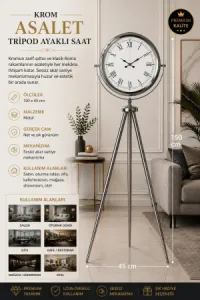 Krom Metal Ayaklı Tripod Saat 150 x 45 cm · Model AS-4055KK