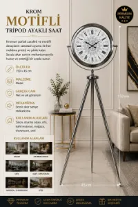Krom Metal Ayaklı Tripod Saat 150 x 45 cm · Model AS-4062KK