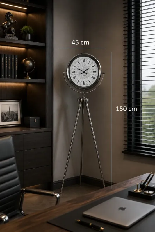 Krom Metal Ayaklı Tripod Saat 150 x 45 cm · Model AS-4062KK