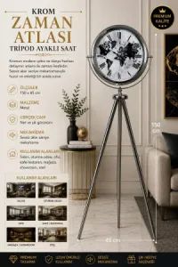 Krom Metal Ayaklı Tripod Saat 150 x 45 cm · Model AS-4064KK