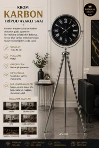 Krom Metal Ayaklı Tripod Saat 150 x 45 cm · Model AS-4090KK