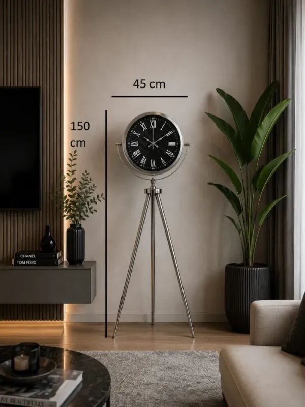 Krom Metal Ayaklı Tripod Saat 150 x 45 cm · Model AS-4090KK