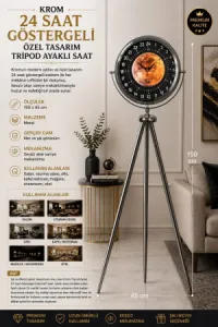 Göstergeli Krom Metal Ayaklı Tripod Saat 150 x 45 cm · Model AS-4095KK