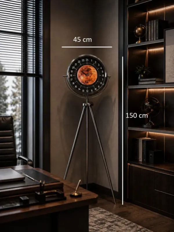 Göstergeli Krom Metal Ayaklı Tripod Saat 150 x 45 cm · Model AS-4095KK