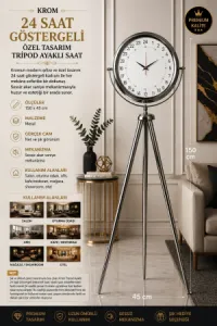 Göstergeli Krom Metal Ayaklı Tripod Saat 150 x 45 cm · Model AS-4097KK