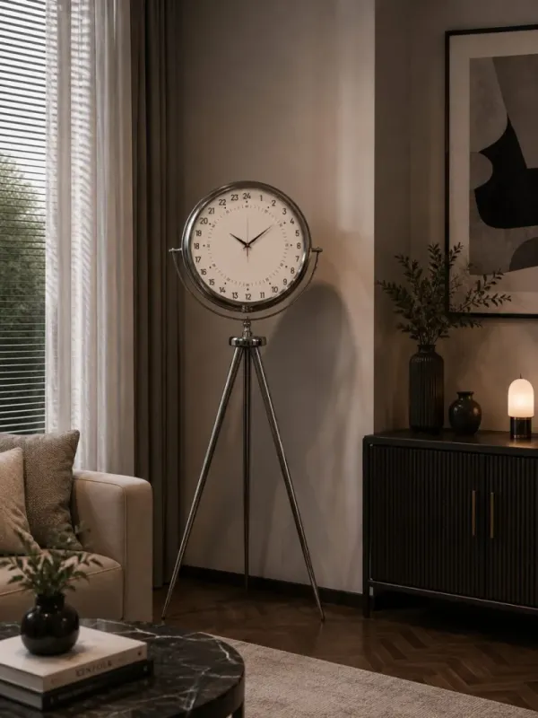 Göstergeli Krom Metal Ayaklı Tripod Saat 150 x 45 cm · Model AS-4097KK