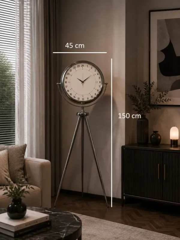Göstergeli Krom Metal Ayaklı Tripod Saat 150 x 45 cm · Model AS-4097KK