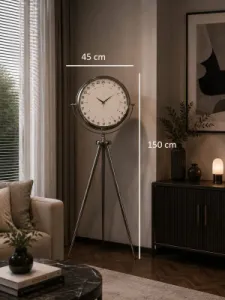 Göstergeli Krom Metal Ayaklı Tripod Saat 150 x 45 cm · Model AS-4097KK