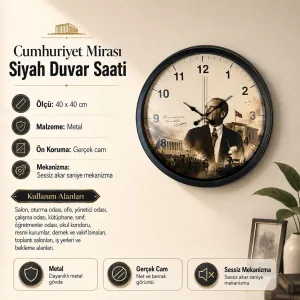 Siyah Metal Duvar Saati 40 cm · Model 40112B